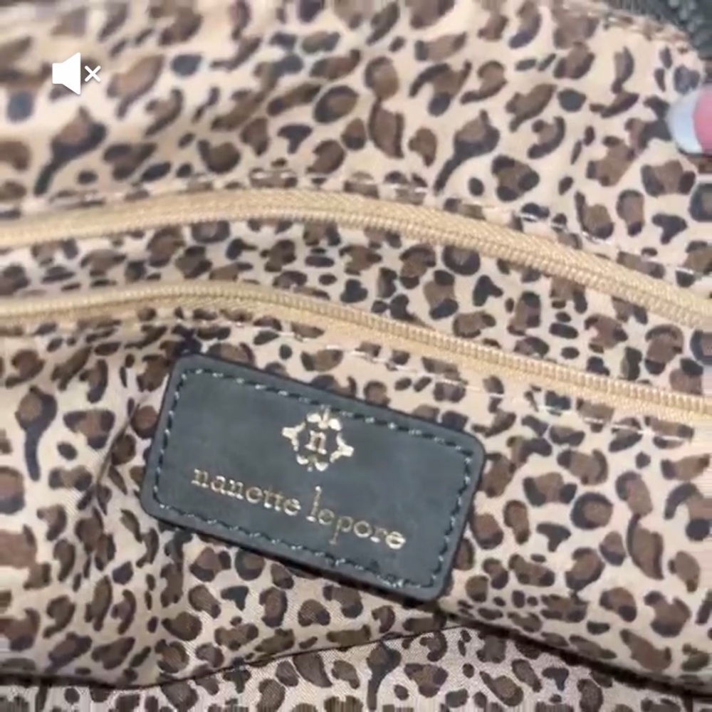 Nanette Lepore Olive Green Everyday Crossbody Bag Double Zip Leopard Lining - Picture 5 of 6